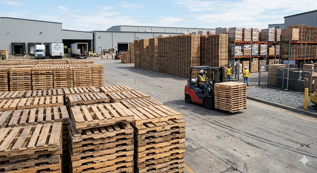 Pallet yard with forklift operations