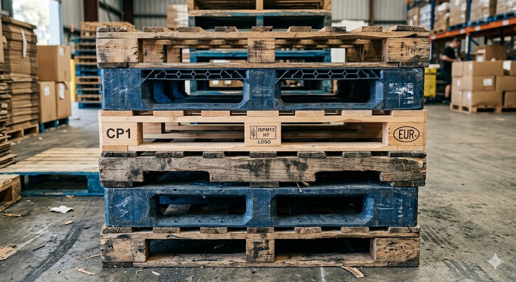 ISPM-15 heat treated pallets in warehouse